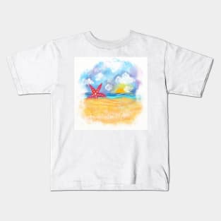 Beach Starfish ( Seastar) Watercolor Scene Kids T-Shirt